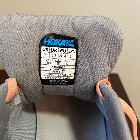 Hoka One Bondi 7 - Harbor Mist/Coral Running Shoes - Women size 7 - Picture 5 of 5